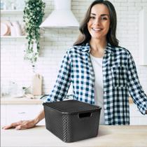 Caixa Organizadora Rattan com Tampa 7 Litros Preta Arqplast