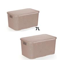 Caixa Organizadora Rattan com Tampa Cores 7 Litros Kit 2