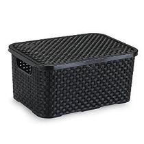 Caixa Organizadora Rattan Médio Preto 8 Litros Com Tampa