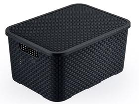 Caixa Organizadora Rattan Preta 7 Litros C/ Tampa 25588 Arqplast