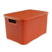 Caixa Organizadora Rattan Terracota Cesto Com Tampa 07 Lts