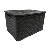 Caixa organizadora retangular 15 litros rattan preta multiuso com tampa e alça empilhavel cesto organizador preto grande Caixa organizadora retangular 15 litros rattan preta multiuso com tampa e alça empilhavel cesto organizador preto grande