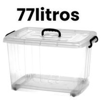 caixa organizadora transparente 77 litros com tampa e rodinhas - plasnew