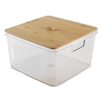 Caixa Organizadora Transparente Com Tampa De Bambu 27x27x17cm- Jolitex Caixa Organizadora Transparente Com Tampa De Bambu 27x27x17cm- Jolitex