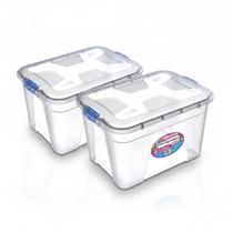 Caixa Organizadora Transparente Grande 30 Litros com Travas e Tampa Plástico Resistente Empilhável Caixa Organizadora Transparente Grande 30 Litros com Travas e Tampa Plástico Resistente Empilhável