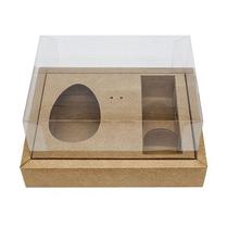 Caixa Ovo de Colher com Moldura 3 Bombons - Meio Ovo de 100g a 150g - 20cm x 15cm x 10cm - Kraft - 5unidades - Assk