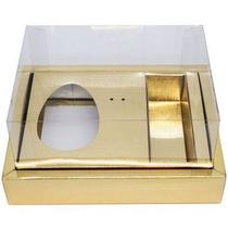 Caixa Ovo de Colher com Moldura 3 Bombons - Meio Ovo de 100g a 150g - 20cm x 15cm x 10cm - Ouro - 5unidades - Assk - Pás
