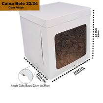 Caixa p/ Bolo com Visor - Medida ajustável 22x22x26 ou 24x24x26cm