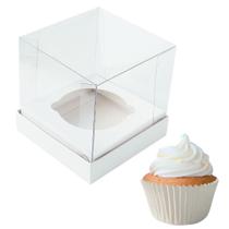 Caixa para 1 Cupcake Individual com Tampa Acetato - 8,5x8,5x8,5 cm - Branca