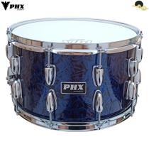 Caixa para bateria - PHX Music Azul Rajado 14x8 - Casco em Basswood e aros Triplo Flange