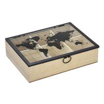 Caixa Para Cha de Mdf e Vidro 26cm Mundi Espressione