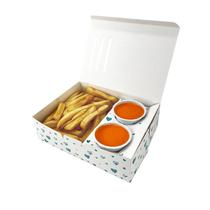 Caixa para Churros, frituras, doces c/ 2 porta molho (17 x 12,5 x 5 cm) - 50 unidades