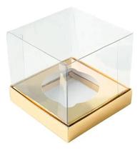 Caixa para Mini Bolo Panetone Tampa Transparente Dourado 8x8 - 70un