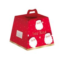 Caixa para Panetone 500g Feliz Natal 18x18x16cm pacote com 10 unidades