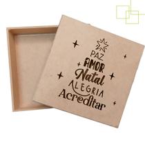 Caixa Para Presente Feliz Natal Embalagem em MDF Decorada 15x15x5