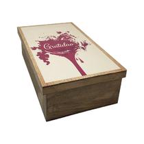 Caixa para Vinho Tampa de Sapato 1 Div Gratidão 28x16x8 Kit 3un Mdf Pintado Adesivado