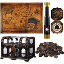 Caixa Pirate Treasure Chest Bencailor 104 unidades com moedas e mapa Caixa Pirate Treasure Chest Bencailor 104 unidades com moedas e mapa