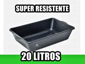 Caixa Plastica 20 Litros Masseira Argamassa Cimento Pedreiro Caçamba Reforçada Preta Multiuso