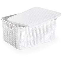 Caixa Plastica Multiuso Rattan C/Tampa Branca 18L