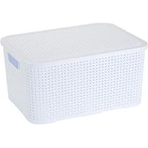 Caixa Plastica Multiuso Rattan C/Tampa Branca 3,5L