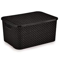 Caixa Plastica Multiuso Rattan C/Tampa Preto Gd 16L.
