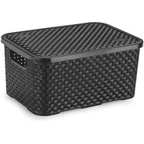 Caixa Plástica Multiuso Rattan com Tampa 8L Preta