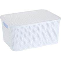Caixa Plástica Multiuso Rattan com Tampa Branca 3,5 Litros