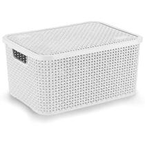 Caixa Plástica Multiuso Rattan com Tampa Branco G 16L Caixa Plástica Multiuso Rattan com Tampa Branco G 16L