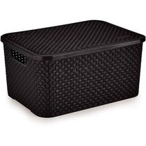 Caixa Plástica Multiuso Rattan Com Tampa Preto Gd 16l Caixa Plástica Multiuso Rattan Com Tampa Preto Gd 16l