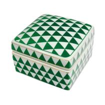 Caixa Porcelana Com Design Triangulo Verde e Branco
