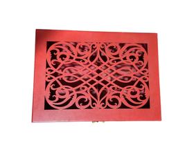 Caixa Porta Chá 6 Divisórias Madeira Vermelha Arabescos