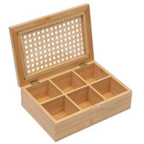 Caixa Porta Chá e Especiarias Bambu E Palhinha 6 Divisórias Mimo Style - Caixa Porta Chá e Especiarias Bambu E Palhinha 6 Divisórias Mimo Style -