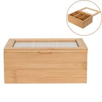 Caixa Porta Chá e Especiarias Bambu E Palhinha 6 Divisórias Mimo Style - Caixa Porta Chá e Especiarias Bambu E Palhinha 6 Divisórias Mimo Style -