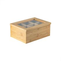 Caixa Porta Chá Em Bambu Com 6 Divisórias Organizadora Ou