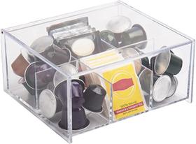 Caixa Porta Chá Organizador de Sachês Com Divisórias 6 Compartimentos e Tampa Articulada em Acrílico Cristal Caixa Porta Chá Organizador de Sachês Com Divisórias 6 Compartimentos e Tampa Articulada em Acrílico Cristal