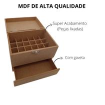 Caixa Porta Esmalte Com Dobradiça 24 Divisórias e Gaveta 22x15x17cm - MDF Madeira