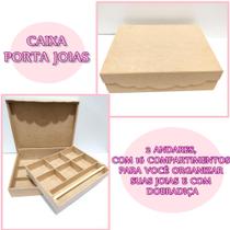 Caixa porta joias com divisórias - mdf cru com dobradiça 26x22x7,5