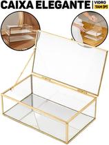 Caixa Porta-Joias P Em Vidro E Ferro Platina 22cm Organizador De Brincos Colares Anéis Bijuterias