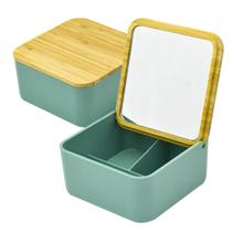 Caixa Porta Objetos Joias Brincos Anéis Com Espelho Bambu