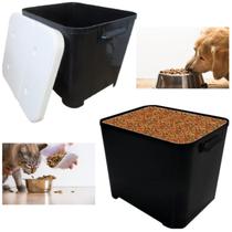Caixa Porta Ração Pote Container Organizador 15kg Preto Com Tampa Cachorro Gato Pássaros