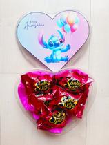 Caixa Presente Coração com Bombons Sonho de Valsa Tema Stitch Presente Criativo de Aniversário