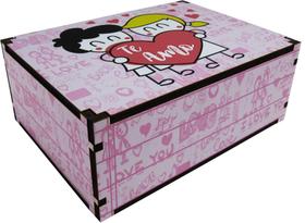 Caixa Presente Dia Dos Namorados Decoração Te Amo Rosa 23x17x9 cm MDF