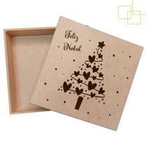 Caixa Presente em MDF Decorada Arvore de Natal Coração Caixinha 15x15x5