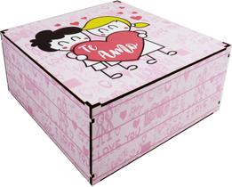 Caixa Presente Namorados Decoração Te Amo Rosa 30x30x14 cm MDF