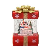 Caixa presente natal com luz e mov em agua b de neve 18cm