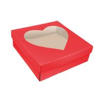 Caixa Presente Quad 27x27x9cm C Tampa De Visor Coracao P Cv4