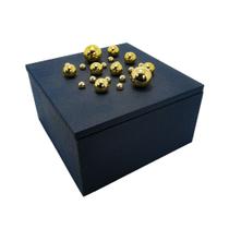 Caixa Quadrada de MDF e PU Azul Com Metal Dourado G - L. A. D.