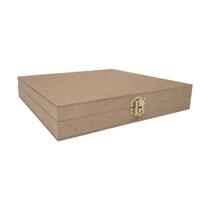 Caixa Quadrada Dobradiça e Fecho Maleta 24x24x4 Kit 3un Mdf Madeira