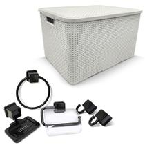 Caixa Rattan 40 Litros + Kit Acessórios 5 Peças Caribe Preto