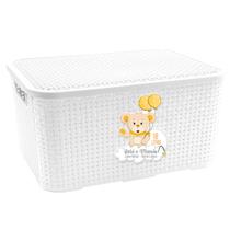 Caixa Rattan Branca 18 L Bebê Mamãe Com Tampa E Alças Laterais Para Quarto Infantil